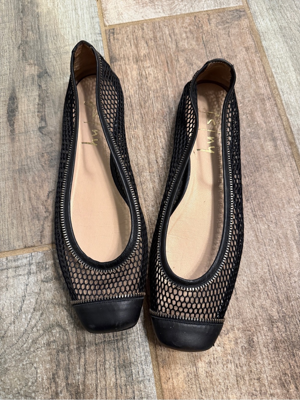 French Sole Black Mesh Flats 9